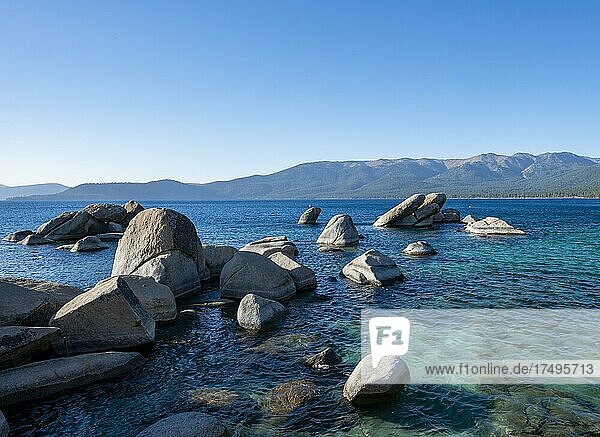 Round stones in the water  shore at Lake Tahoe  Sand Harbor Beach  in autumn  Sand Harbor State Park  shore  California  USA  North America