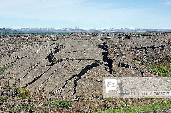 Erkaltete Lavafelder mit Rissen und Löchern  Myvatn  Island  Europa