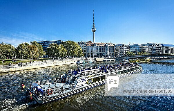 Excursion boat on the Spree near Museum Island  Berlin  Germany  Europe