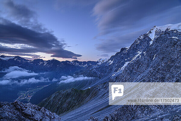 Valley in Ortler Alps at dawn