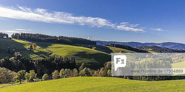 Panoramic view of green autumn hills in Black Forest range