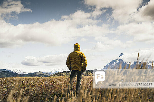 Man standing at Torres Del Paine National Park  Chile  Patagonia  South America