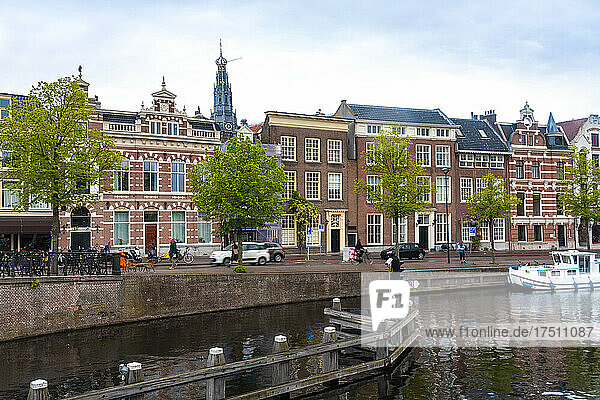Netherlands  North Holland  Haarlem  Historic houses along Binnen Sparne canal