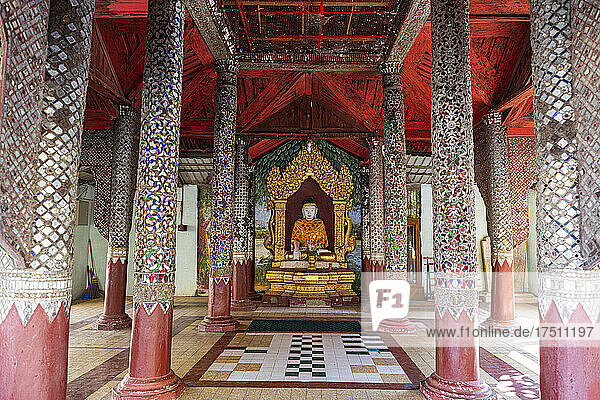 Myanmar  Mandalay Region  Bagan  Ornate interior of Shwezigon Pagoda