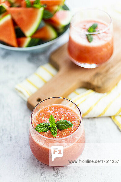 Watermelon smoothie in glass
