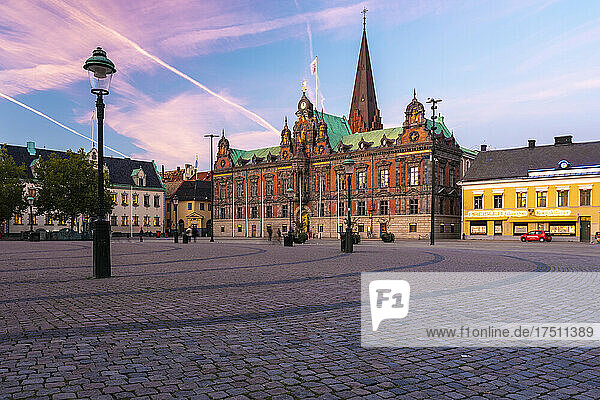 Town hall against sky during sunset in Malmo  Sweden