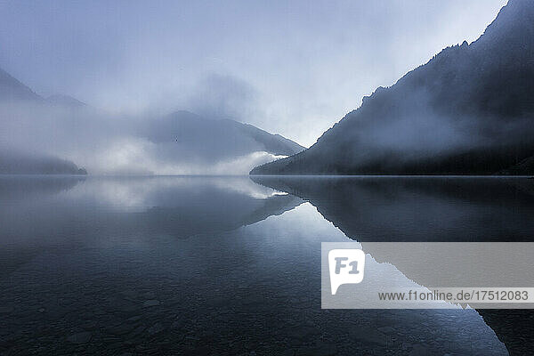 Fog at Lake Plansee  Tyrol  Austria