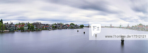 Panoramic shot of Zaan river against cloudy sky  Zaanse Schans  Zaandam  Netherlands