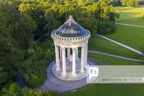 Germany  Bavaria  Munich  Aerial view of Monopteros in English Garden