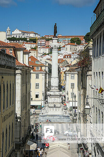 High angle view of Column of Pedro IV monument in Rossio Square  Lisbon  Portugal