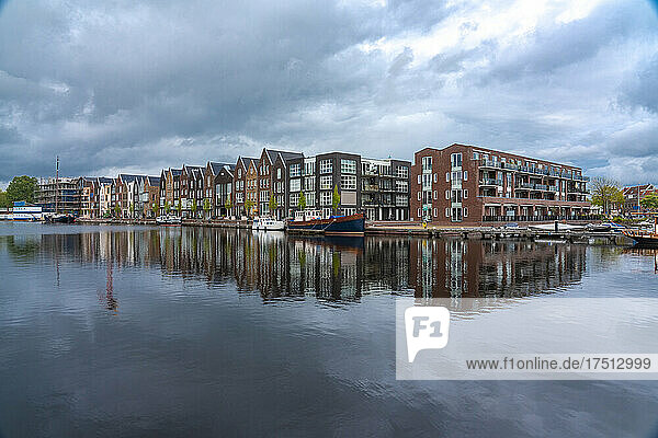 Netherlands  North Holland  Haarlem  Houses along Spaarne river canal