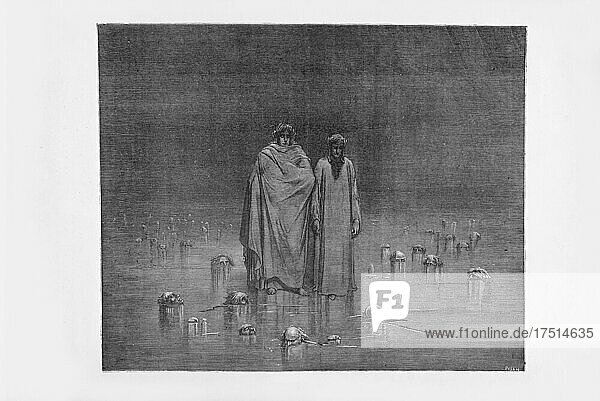 Gustave Doré  Die Göttliche Komödie  La Divina Commedia  Inferno  Gesang XXXII  V. 19  1887  Kupferstich  (Sammlung Ambrosini)