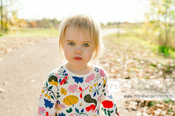 Closeup portrait of a toddler girl outdoors