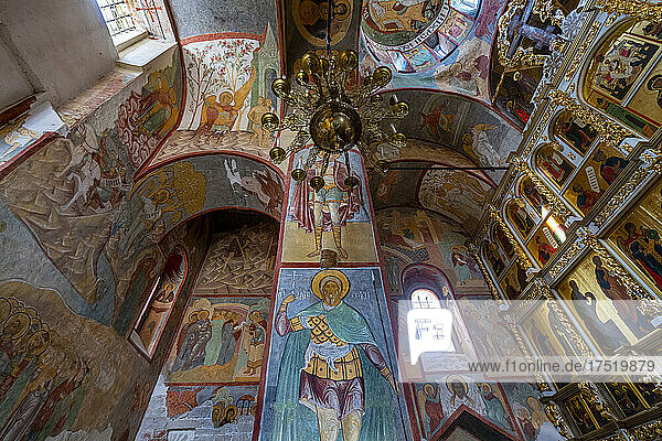 Icons on the wall of the Bogoroditse-Uspenskiy Sviyazhsky Monastery  Sviyazhsk  UNESCO World Heritage Site  Republic of Tatarstan  Russia  Europe