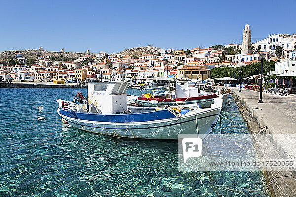 Fishing boats  Emborio Harbor  Halki (Chalki) Island  Dodecanese Group  Greek Islands  Greece  Europe