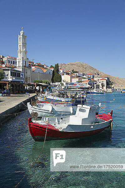 Fishing boats  Emborio Harbor  Halki (Chalki) Island  Dodecanese Group  Greek Islands  Greece  Europe