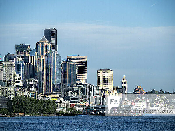 View of downtown Seattle from the harbor  Seattle  Washington State  United States of America  North America