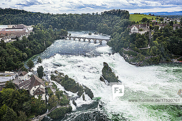 Aerial of the Rhine Falls  Schaffhausen  Switzerland  Europe