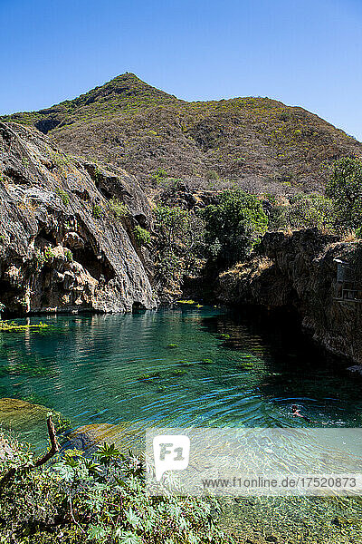 Turquoise water pools  Ain Sahlounout  Salalah  Oman  Middle East