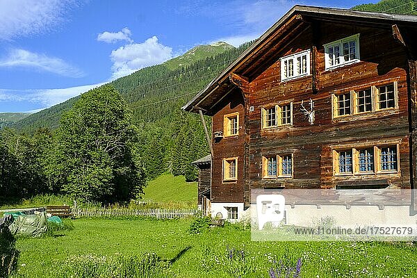 Walliser Holzhäuser  Bodme  Bodmen  bei Blitzingen Goms  Kanton Wallis  Schweiz  Europa