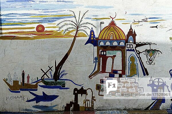 Häuserfront mit Kunstmotiven  Asilah  Marokko  Afrika