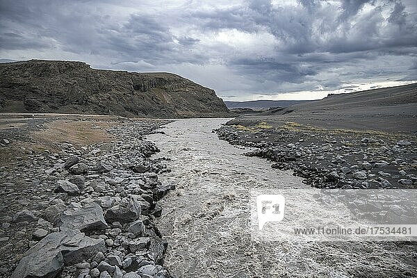 River Jökulsá á Fjöllum  volcanic landscape  barren landscape  Vatnajökull National Park  Icelandic Highlands  Iceland  Europe