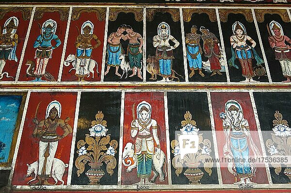 Hinduism  Hindu temple  murals of various deities  interior  Devinuwara Sri Vishnu Maha Devalaya  Dondra near Matara  Southern Province  Sri Lanka  Asia