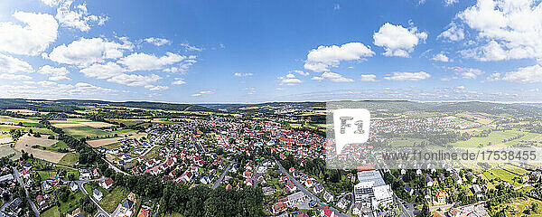 Germany  Hesse  Steinau an der Strasse  Aerial panorama of countryside town in summer
