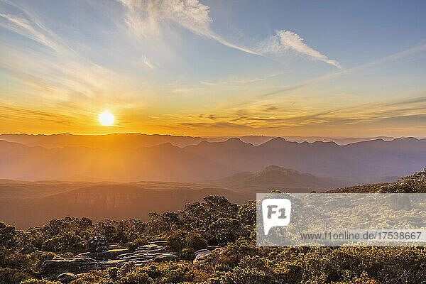 Australia  Victoria  Sunset seen from Mount William in Grampians National Park
