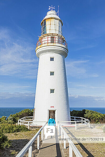 Australia  Victoria  Cape Otway  Female tourist visiting Cape Otway Lighthouse in Great Otway National Park