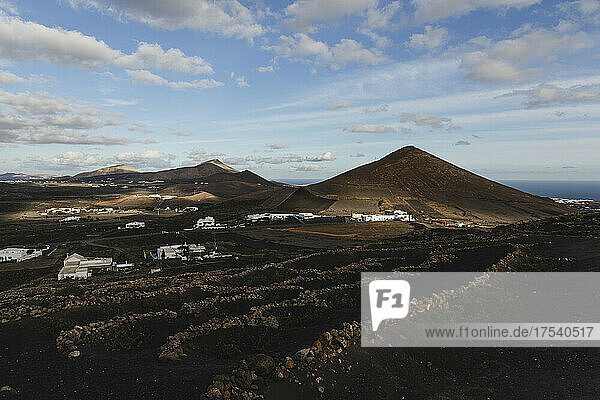 Scenic view of landscape with mountains at Lanzarote  Spain