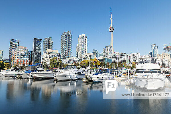 Canada  Ontario  Toronto  Yachts moored in city marina