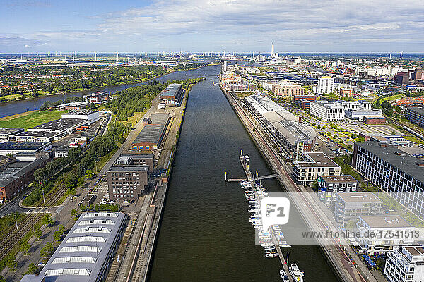 Germany  Bremen  Aerial view of Marina Europahafen on Weser river canal