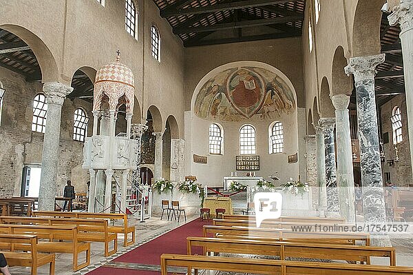 Early medieval Basilica di Sant'Eufemia  ancient columns  interior view  Grado  Friuli Venezia Giulia  Italy  Europe