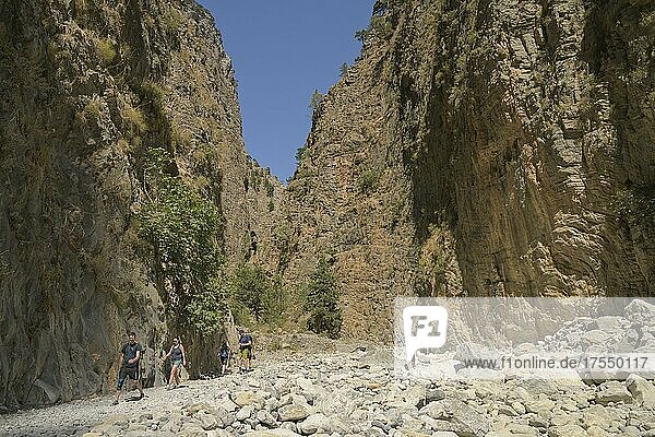 Hiking trail  middle of the three narrows Iron Gates Portes  Samaria Gorge  Crete  Greece  Europe