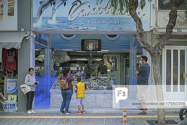 Fish shop  Kidonias shopping street  Chania  Crete  Greece  Europe