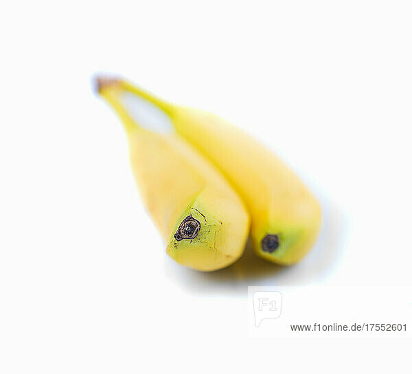 Zwei Bananen vor weißem Hintergrund