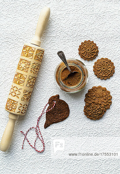 Homemade Biscoff biscuits with a patterned rolling pin