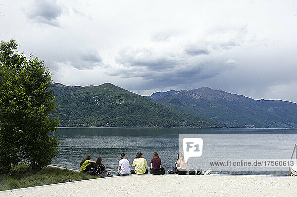 Italy  Lombardy  Lake Maggiore - Luino. Girls with a view of the lake.