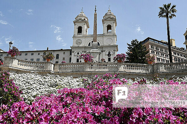 Italien  Latium  Rom  Trinità dei Monti  Piazza di Spagna mit Blumen