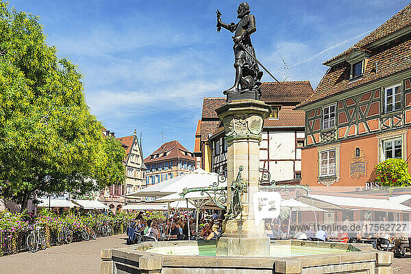 Schwendi-Brunnen am Place de l'Ancienne Douane  Colmar  Elsass  Haut-Rhin  Frankreich  Europa