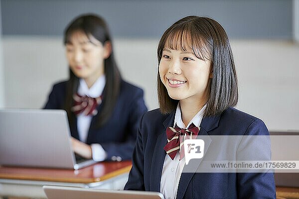 Japanese High School Girl In Class