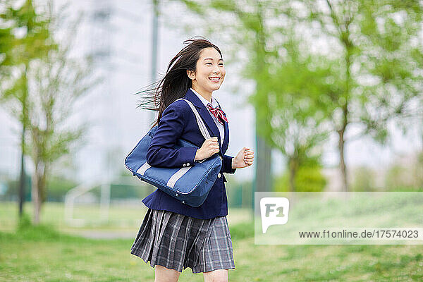 Japanese High School Girl Running