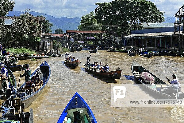 Boats at Inle Lake  Nyaung Shwe  Shan State  Myanmar  Asia