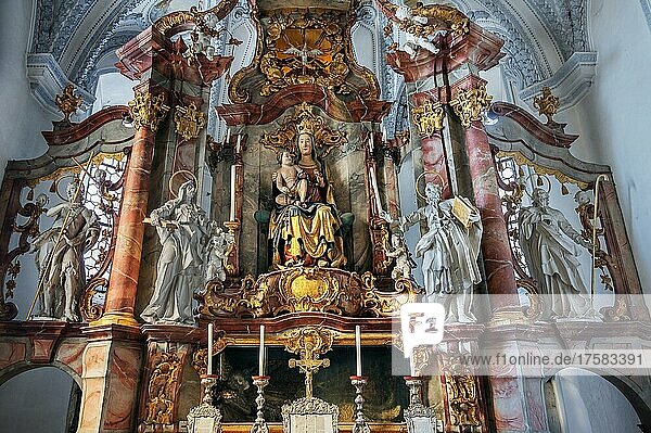Main altar  Lady Chapel at the Church of St. George and St. James  Isny  Allgäu  Bavaria  Germany  Europe
