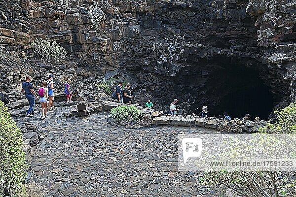 Entrance to Cueva de los Verdes  cave in lava rock  Lanzarote  Canary Islands  Spain  Europe
