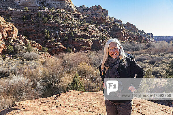 United States  Utah  Escalante  Portrait of smiling senior hiker