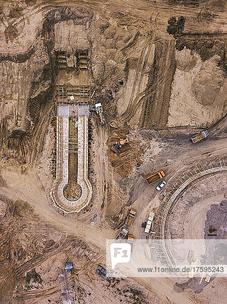 Russia  Dagestan  Derbent  Aerial view of construction site in sandy area