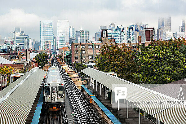 Elevated train on railroad track at Chicago  USA