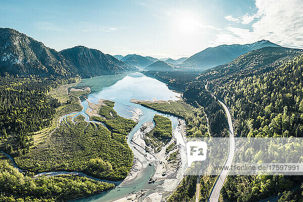 Estuary of river Isar in Sylvensteinsee  Lenggries  Bavaria  Germany
